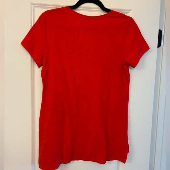 EILEEN FISHER Easy V-Neck Organic Cotton T-Shirt Crimson Red Women’s Size XS - Picture 2 of 4